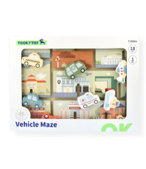 TK Puzzle cu vehicule labirint din lemn, 60632